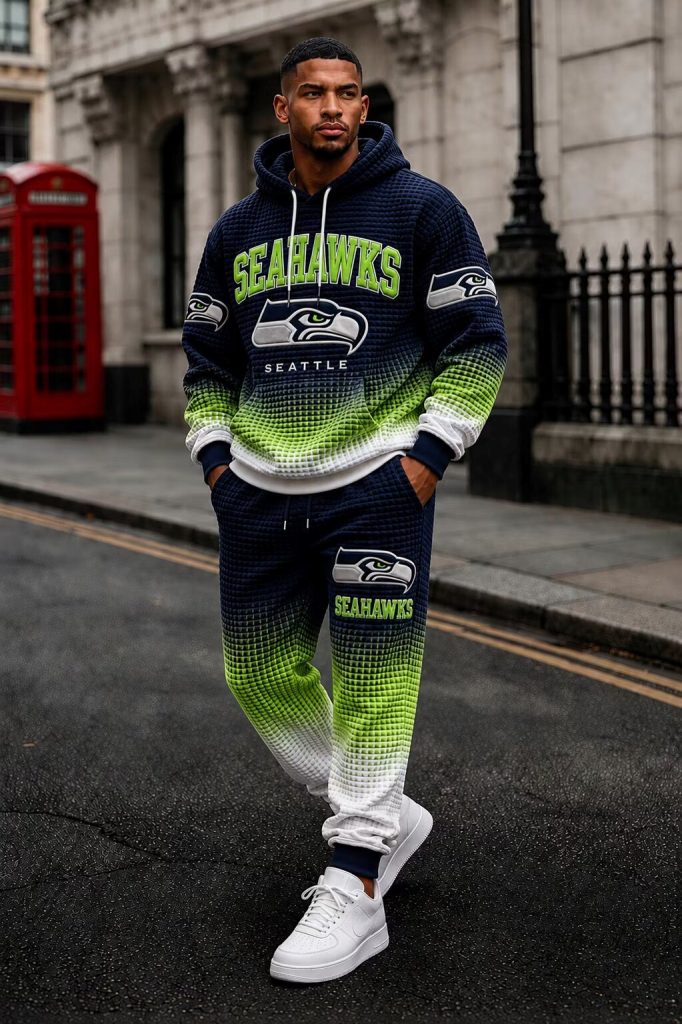 Waffle Knit Hoodie and Jogger Pants Set for Seattle Seahawks Football Team Fans 7 Waffle Knit Hoodie and Jogger Pants Set for Seattle Seahawks Football Team Fans