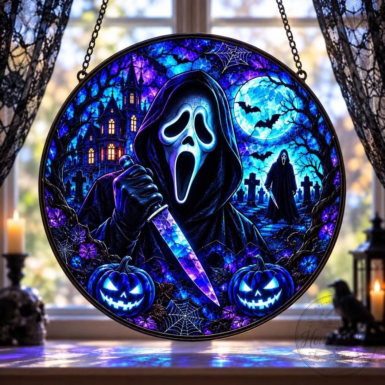 Scream Ghostface Halloween Horror Movie Suncatcher Stained Glass Decor
