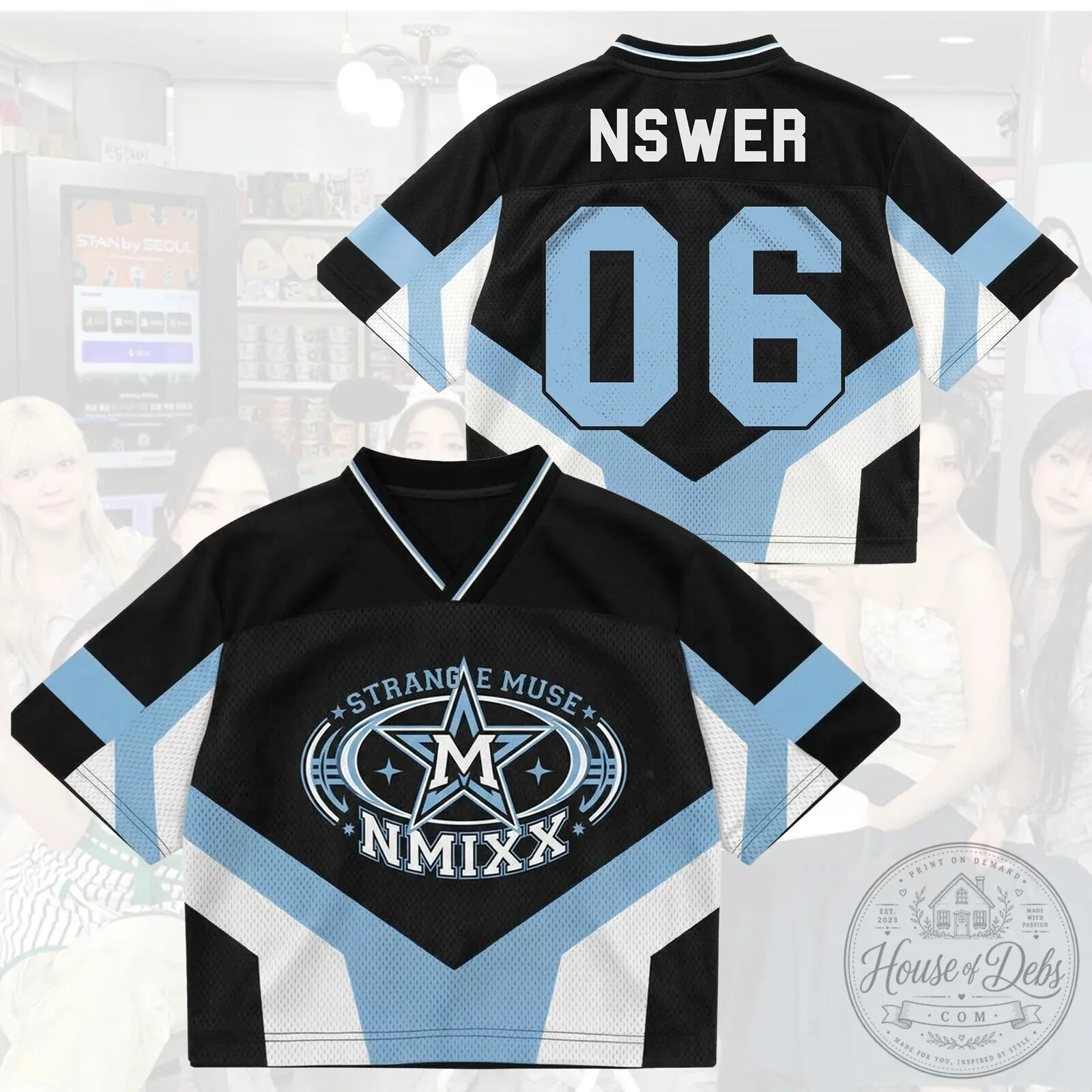 NMIXX K-Pop Group Strange Muse Black and Blue Fan Mesh Jersey