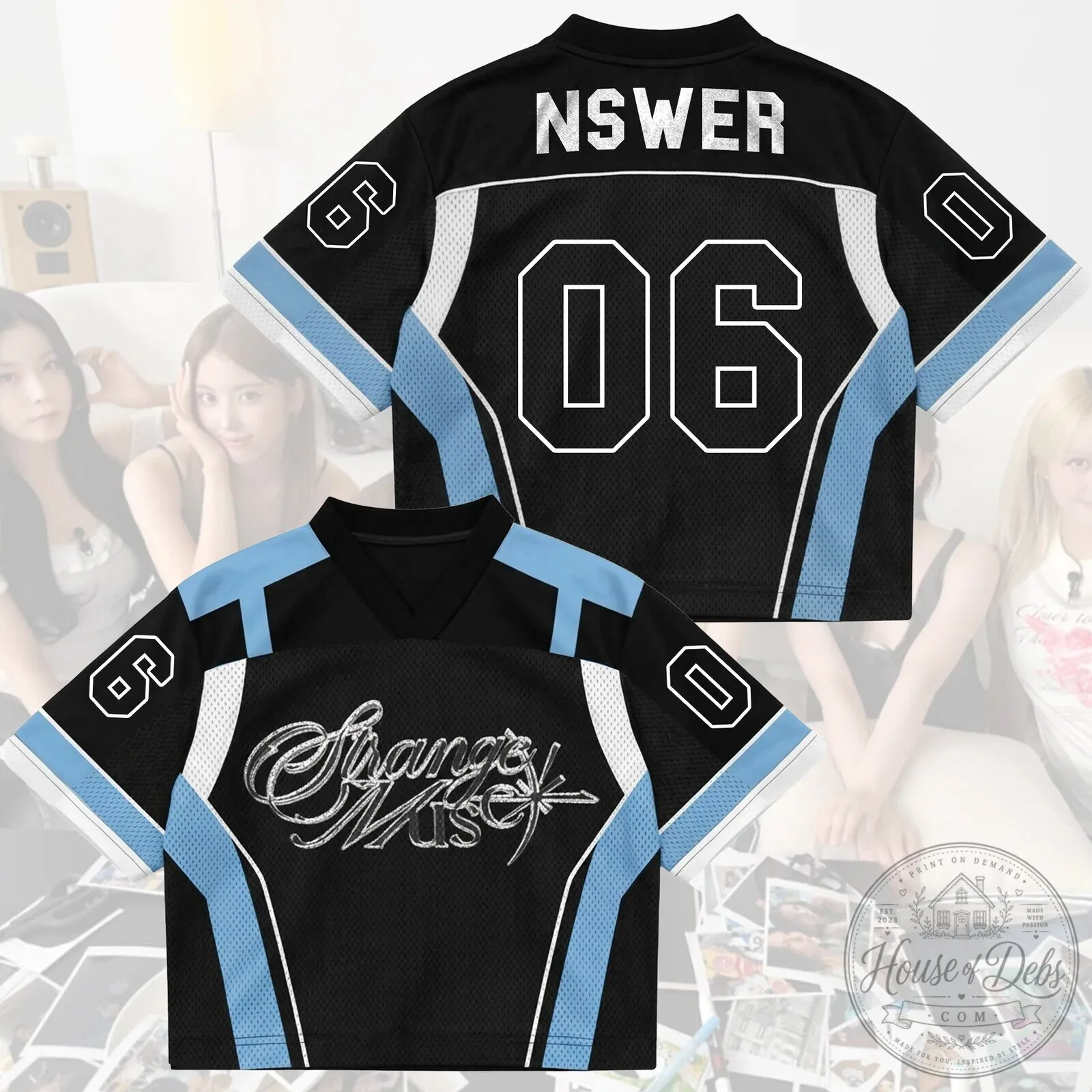 Nswer Strange Muse Black and Blue Mesh Football Jersey