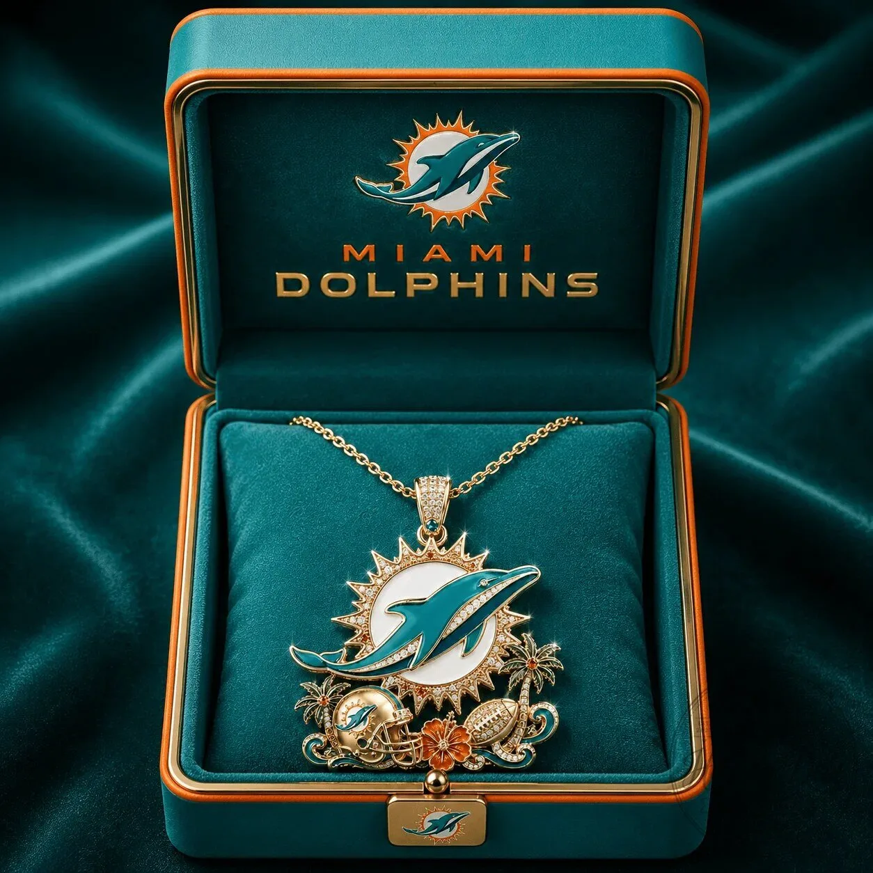 Miami Dolphins NFL Football Team Gold Chain Pendant Necklace