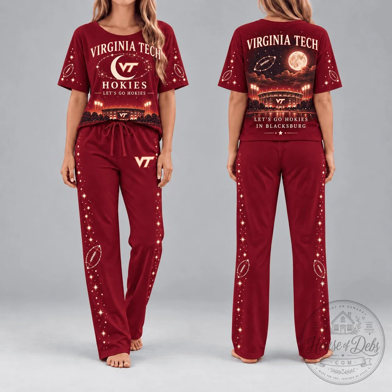 Virginia Tech Hokies Football Stadium Full Moon Pajamas Set 2 Virginia Tech Hokies Football Stadium Full Moon Pajamas Set