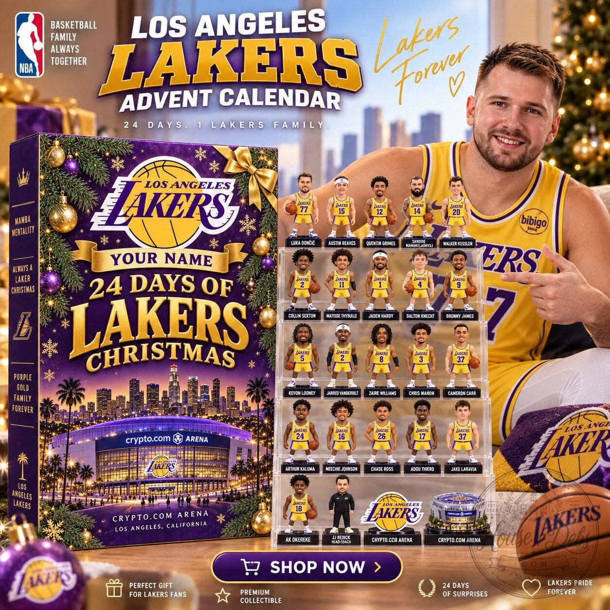 Los Angeles Lakers Basketball Team Advent Calendar Box Christmas Gift