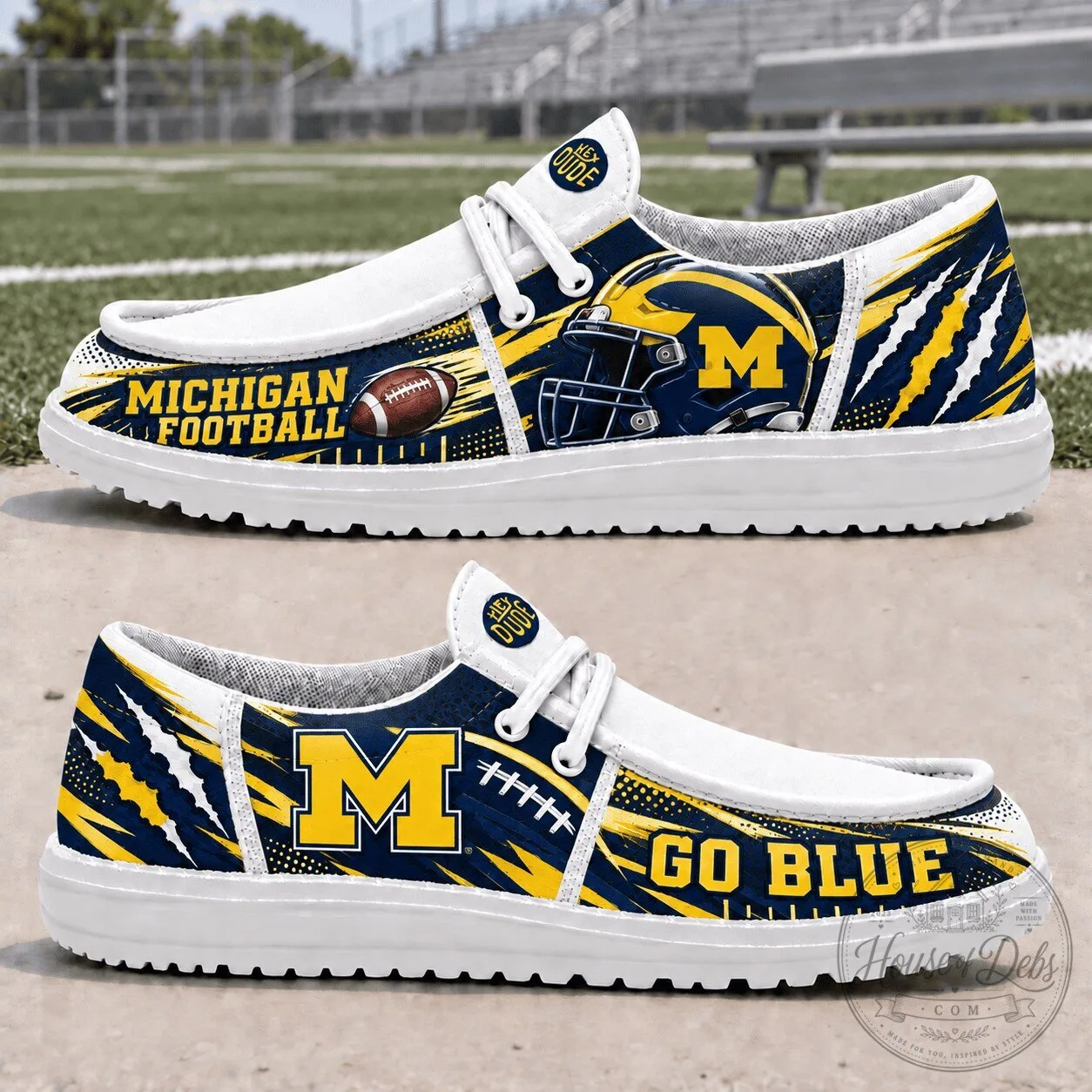 Michigan Wolverines Football Helmet Slip-On Shoes