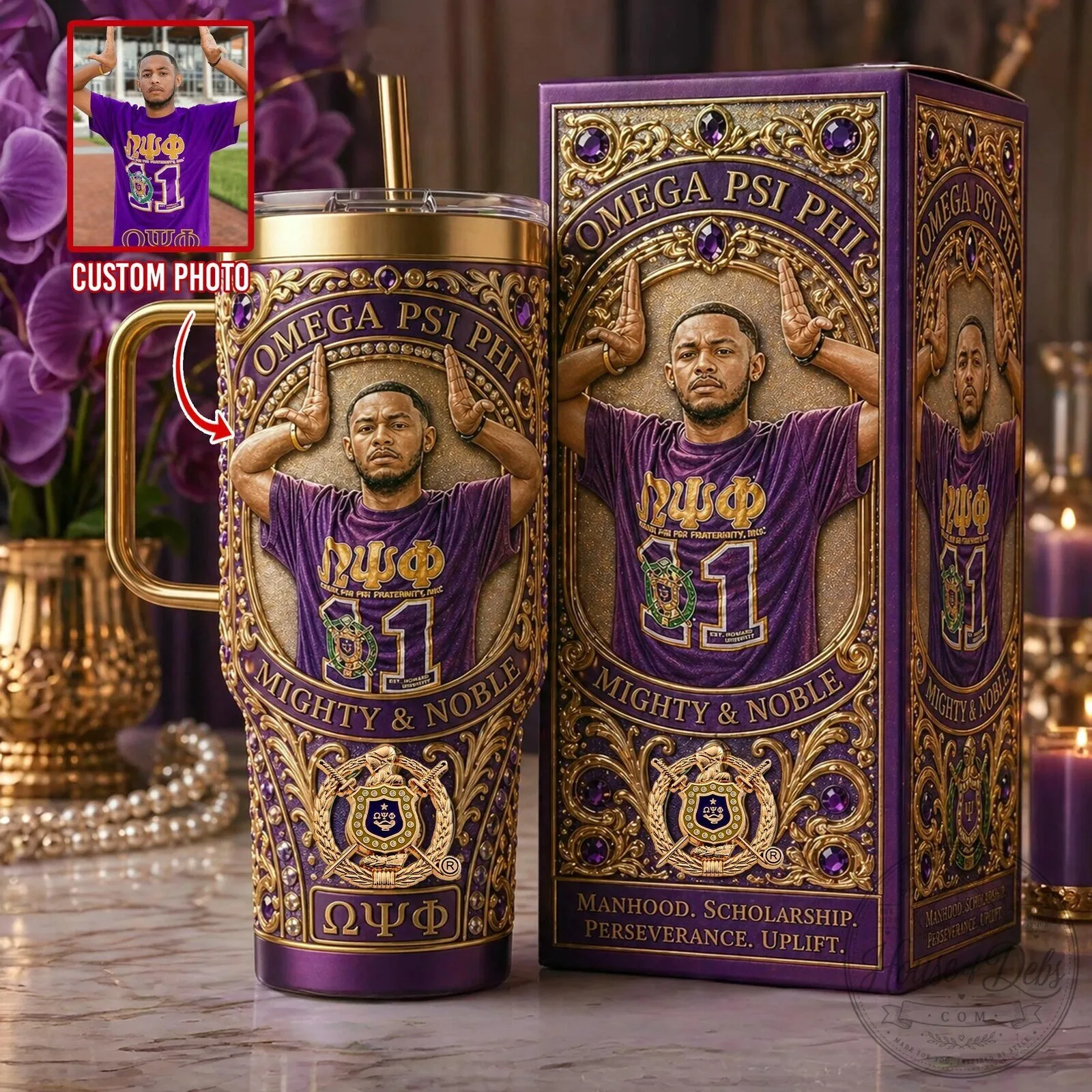 Omega Psi Phi Fraternity Mighty And Noble Custom Photo Tumbler