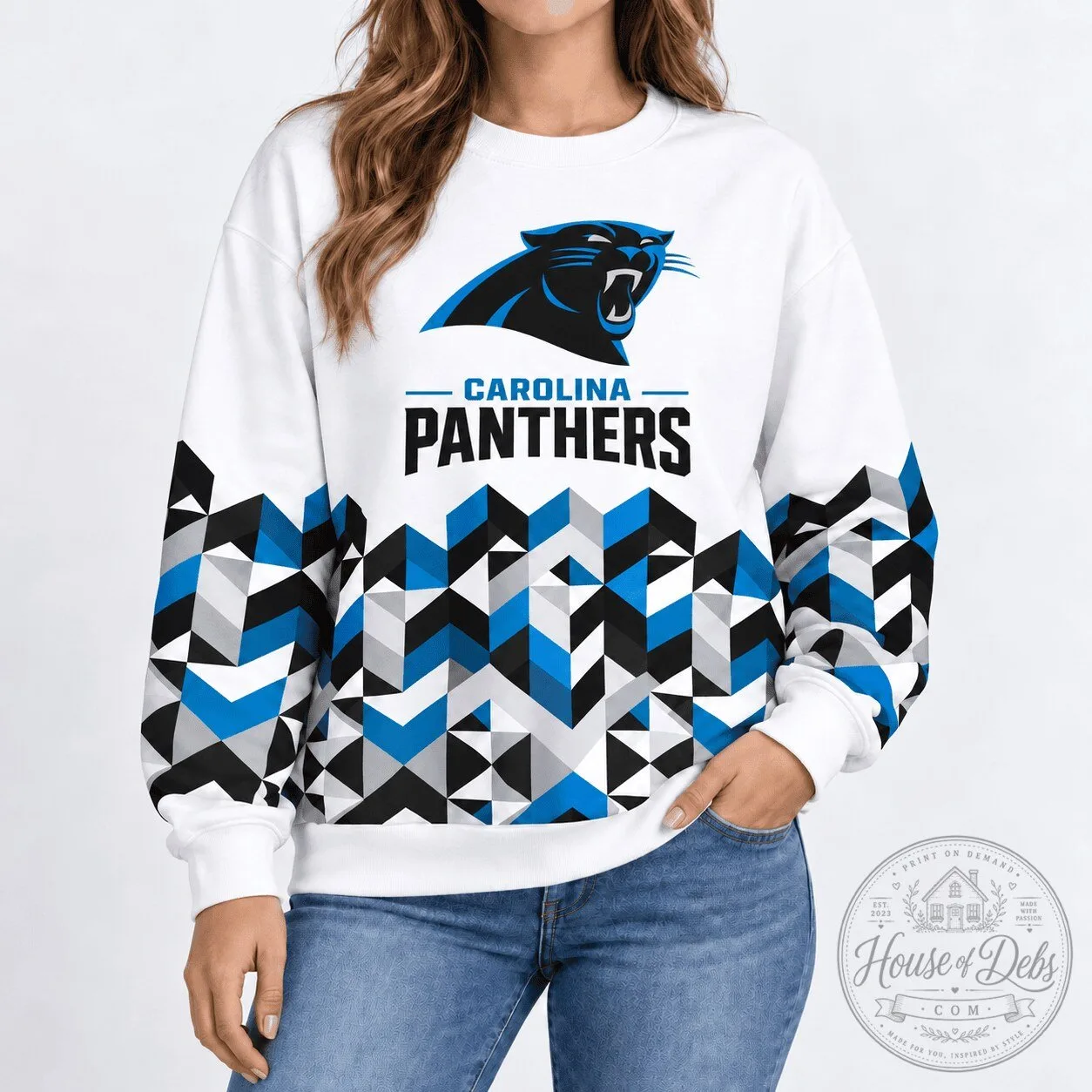 Carolina Panthers National Football League Geometric Chevron Pattern Sweatshirt