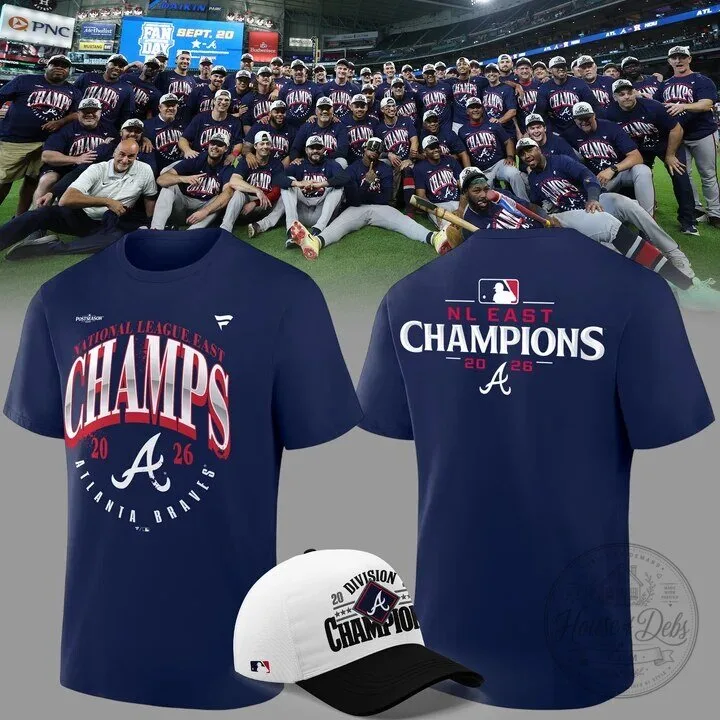 Atlanta Braves National League East 2026 Champions Navy Blue T-Shirt