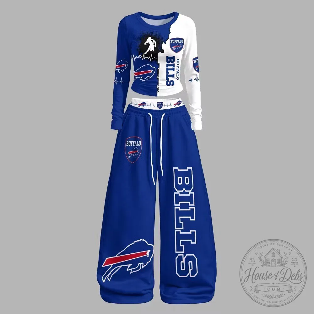 Buffalo Bills Football Team Blue and White Long-Sleeve Shirt and Pants Set