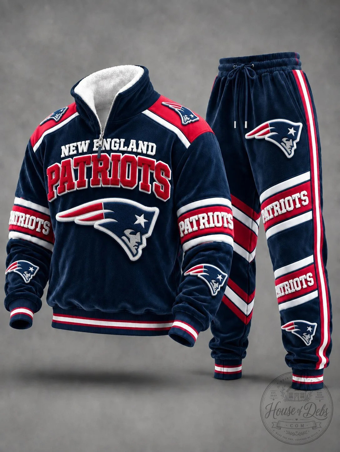 New England Patriots NFL Football Team Quarter-Zip Pullover Sweatshirt and Jogger Sweatpants