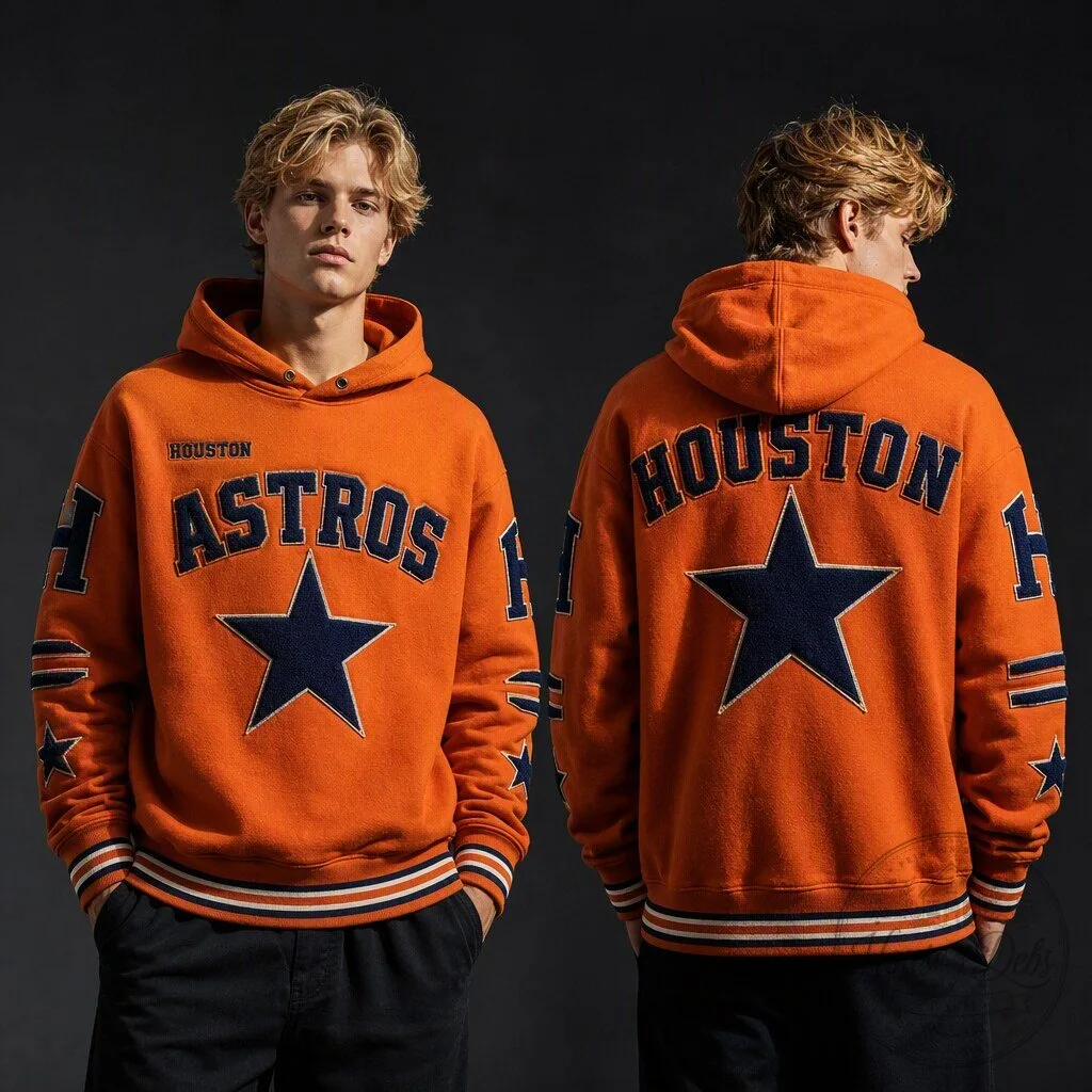 Houston Astros Baseball Team Orange Star Graphic Men's Hoodie