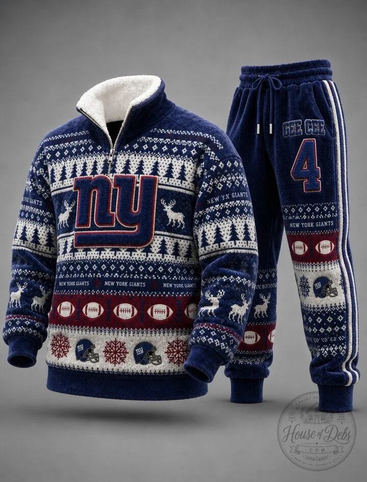 New York Giants Ugly Christmas Sweater Quarter-Zip Sweatshirt and Jogger Pants Set