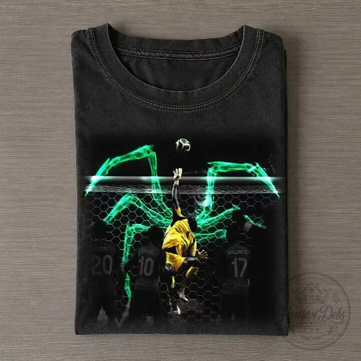 Football Goalkeeper Spider Save Soccer Player Graphic Washed T-Shirt