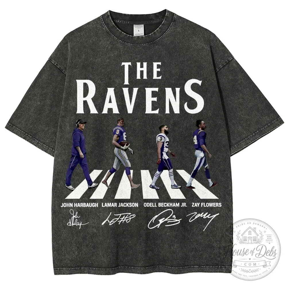 Baltimore Ravens Football Team Abbey Road Style Washed T-Shirt 1 Baltimore Ravens Football Team Abbey Road Style Washed T-Shirt