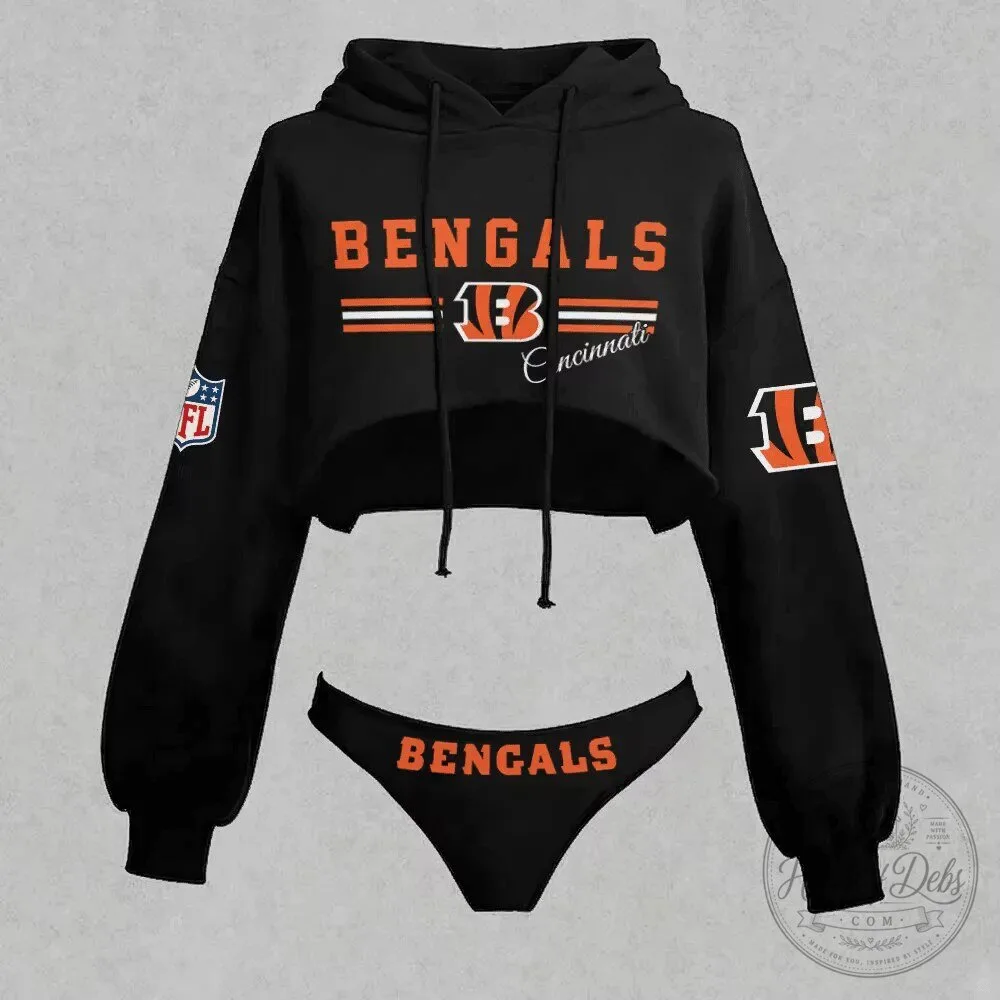 Cropped Hoodie and Panty Set for Women featuring Cincinnati Bengals Design