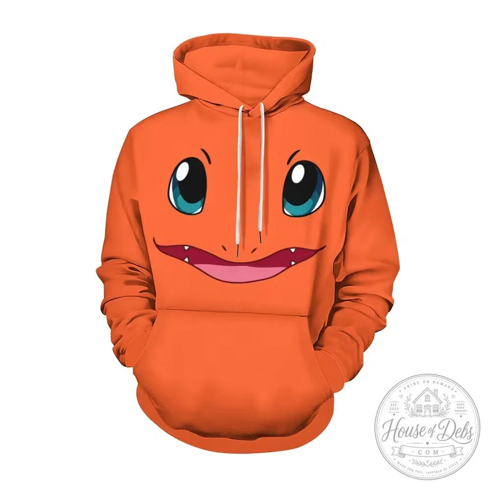 Pokemon Charmander Character Face Orange Pullover Hoodie