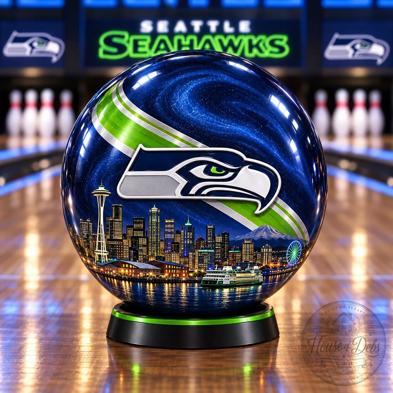 Seattle Seahawks Football Team Skyline Bowling Ball