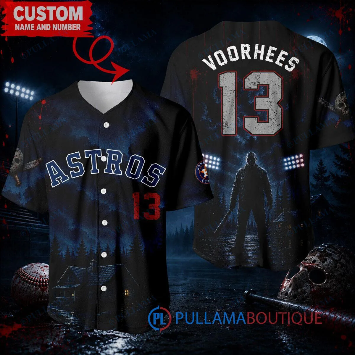 Houston Astros Baseball Jason Voorhees Friday the 13th Slasher Night Game Baseball Jersey