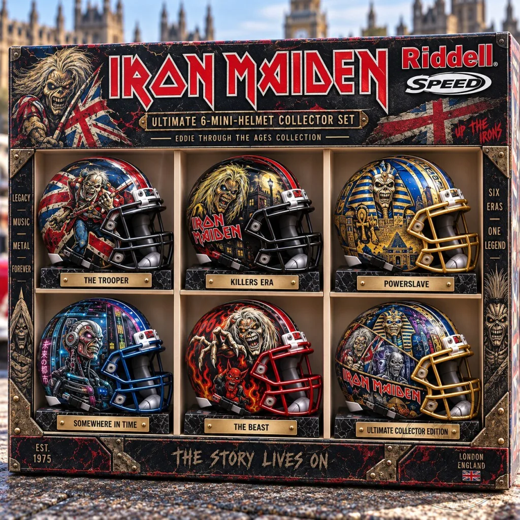 Iron Maiden Eddie Through The Ages Collection Mini Football Helmet Set