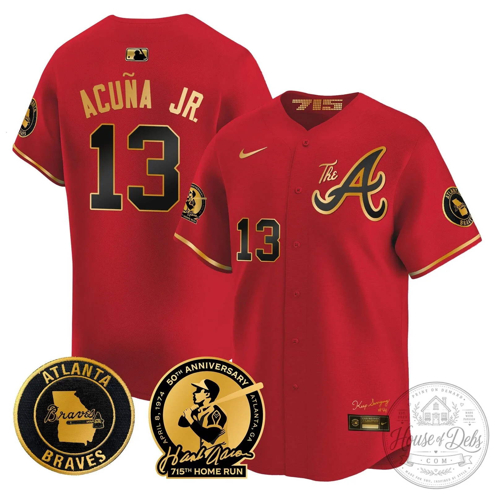 Atlanta Braves Ronald Acuna Jr. 715th Home Run Hank Aaron Baseball Jersey 76 Atlanta Braves Ronald Acuna Jr. 715th Home Run Hank Aaron Baseball Jersey
