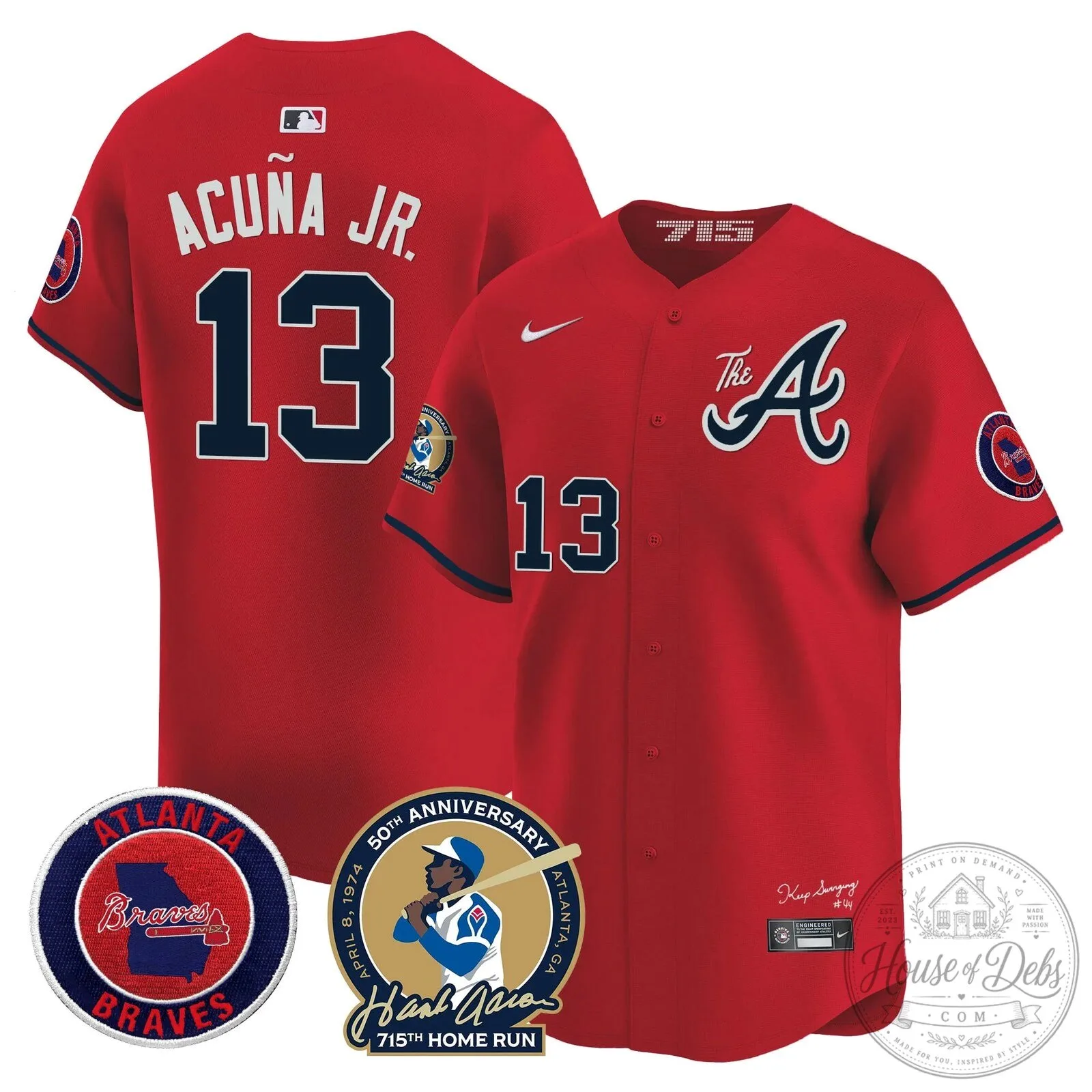 Atlanta Braves Ronald Acuna Jr. 715th Home Run Hank Aaron Baseball Jersey 85 Atlanta Braves Ronald Acuna Jr. 715th Home Run Hank Aaron Baseball Jersey
