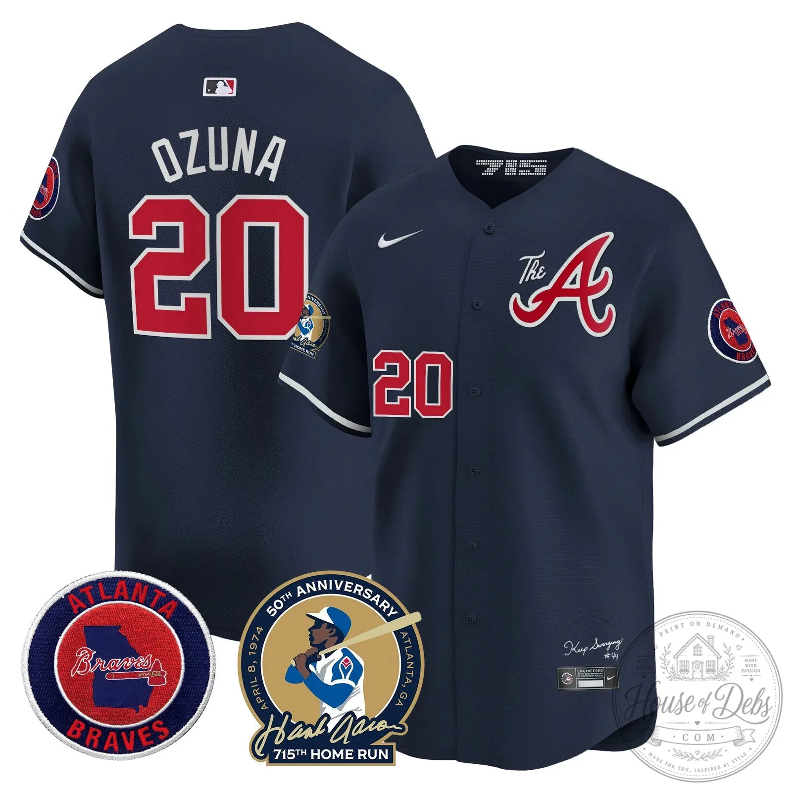 Atlanta Braves Ronald Acuna Jr. 715th Home Run Hank Aaron Baseball Jersey 96 Atlanta Braves Ronald Acuna Jr. 715th Home Run Hank Aaron Baseball Jersey