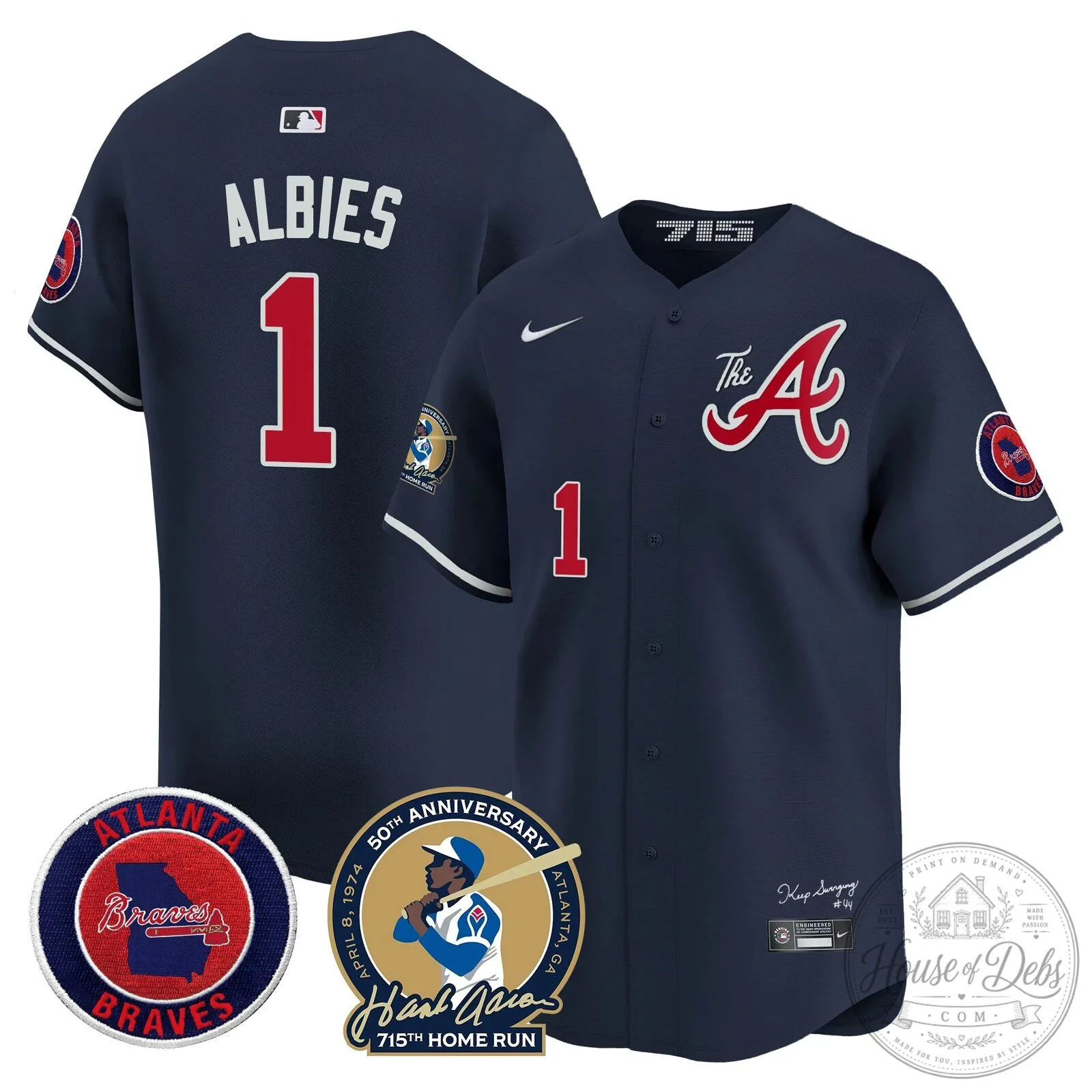 Atlanta Braves Ronald Acuna Jr. 715th Home Run Hank Aaron Baseball Jersey 100 Atlanta Braves Ronald Acuna Jr. 715th Home Run Hank Aaron Baseball Jersey