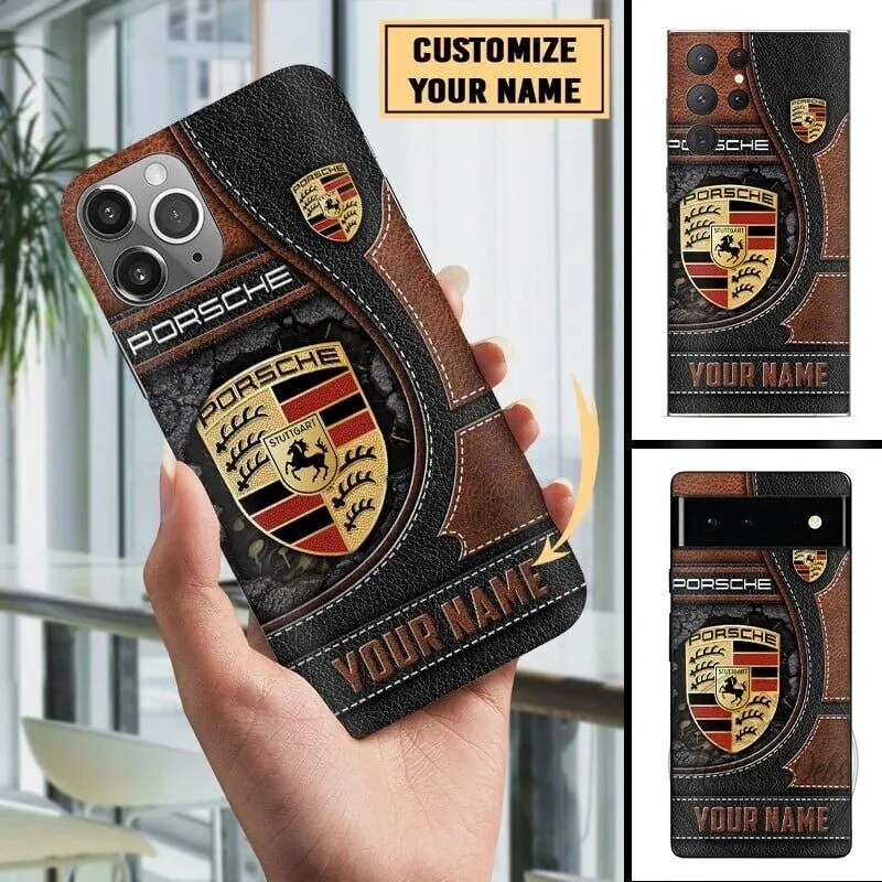 Porsche Stuttgart Crest Personalized Leather Texture Phone Case