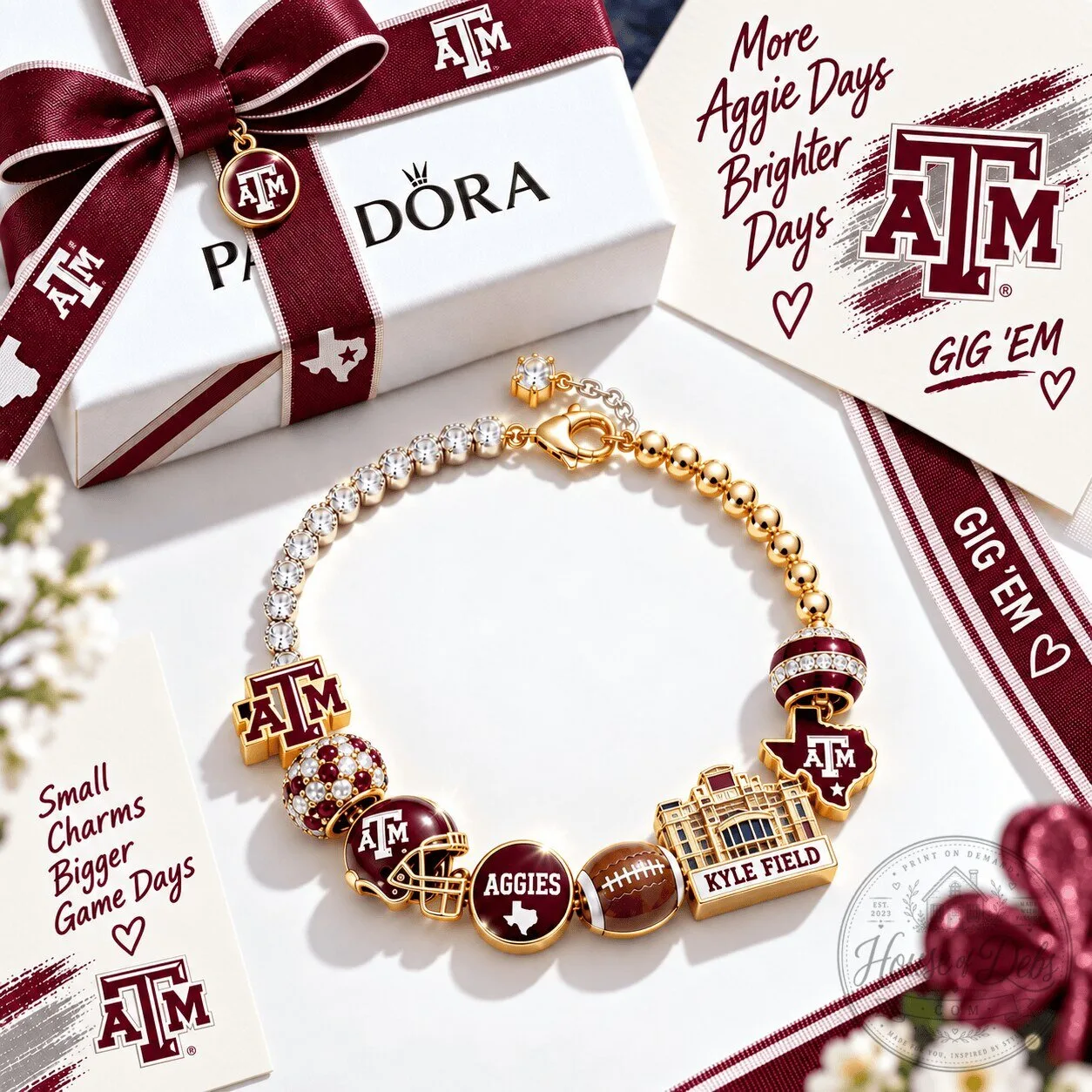 Texas A&M Aggies Kyle Field Gold Charm Bracelet