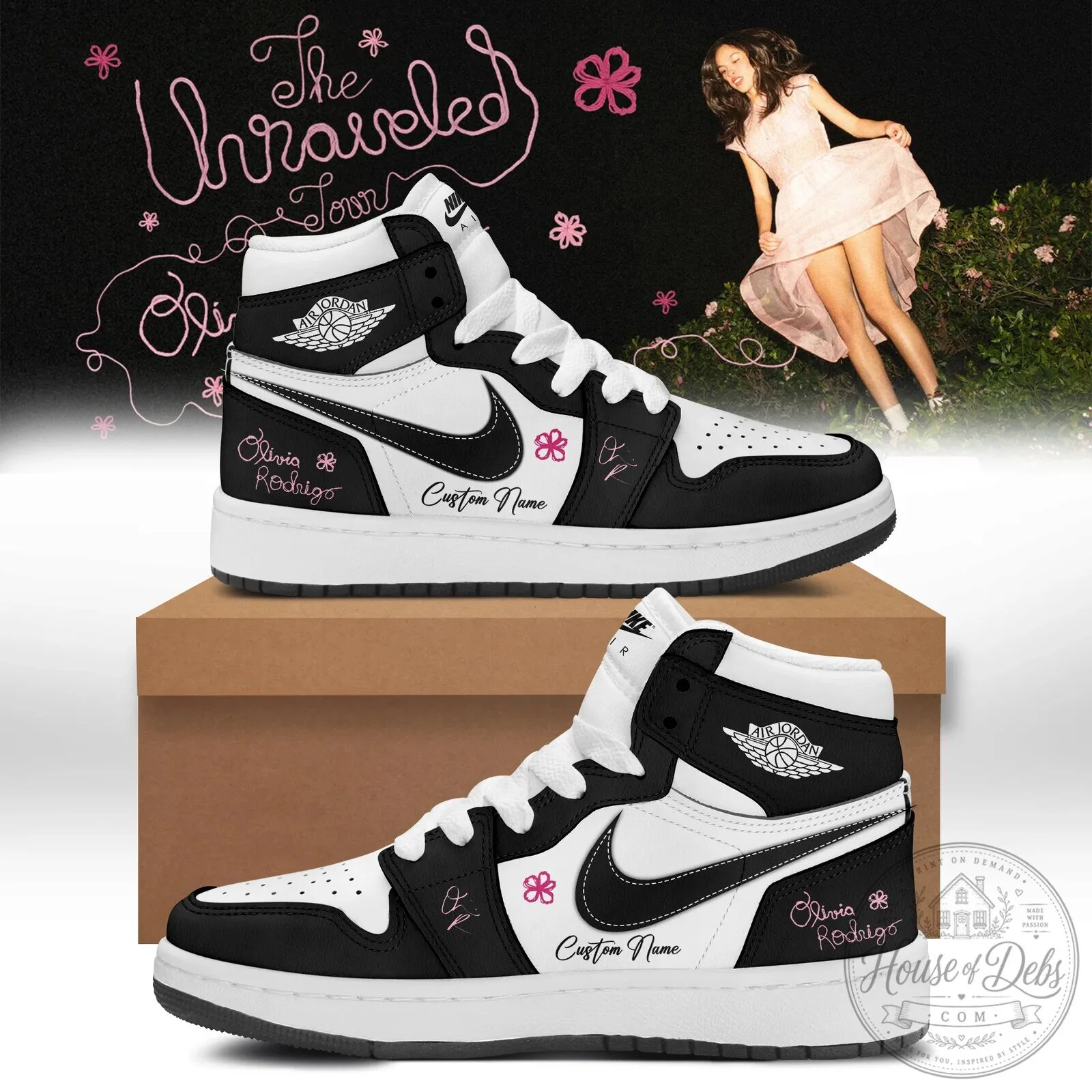 Custom Name High-Top Sneakers for Olivia Rodrigo's The Unraveled Tour