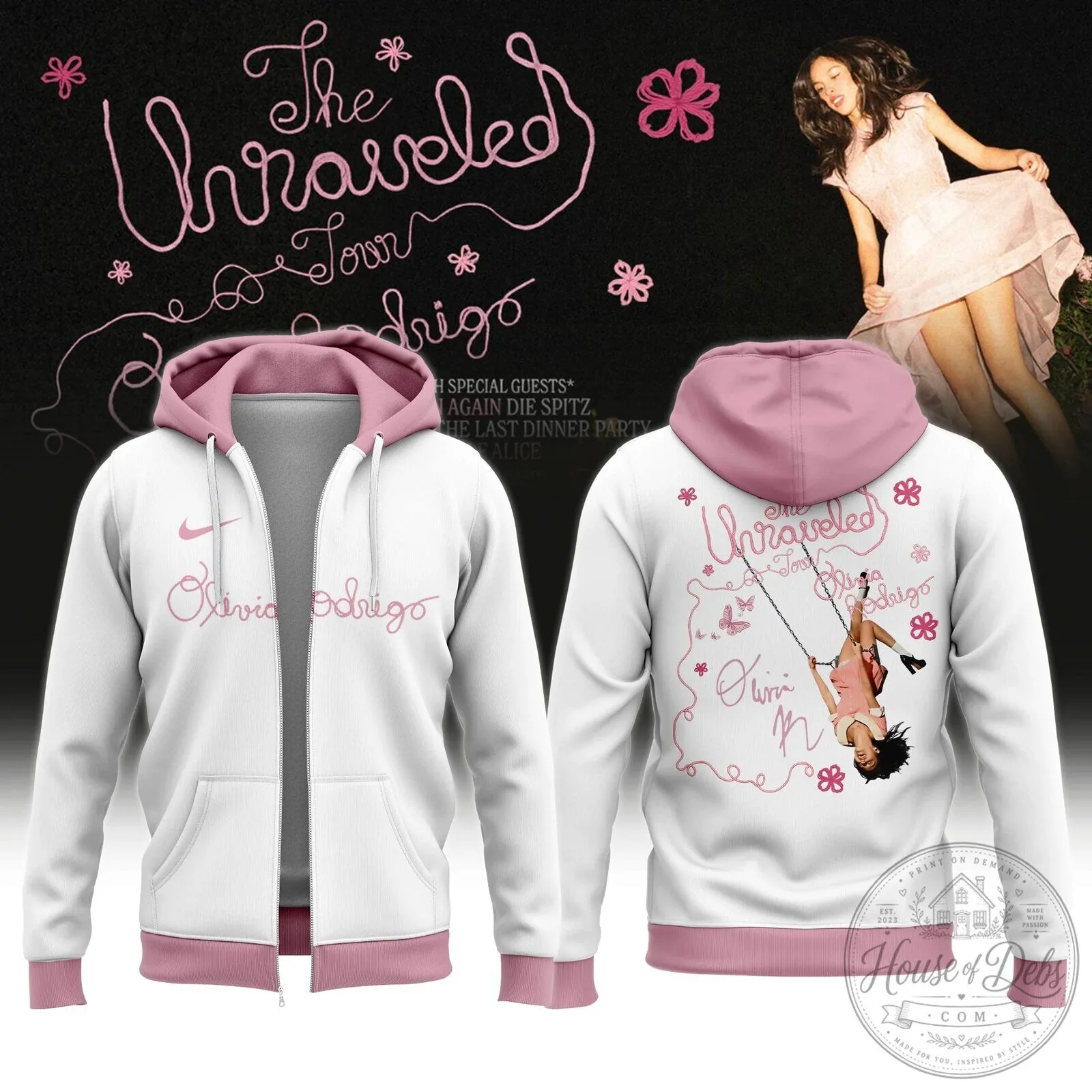 Olivia Rodrigo The Unraveled Tour White Zip Hoodie