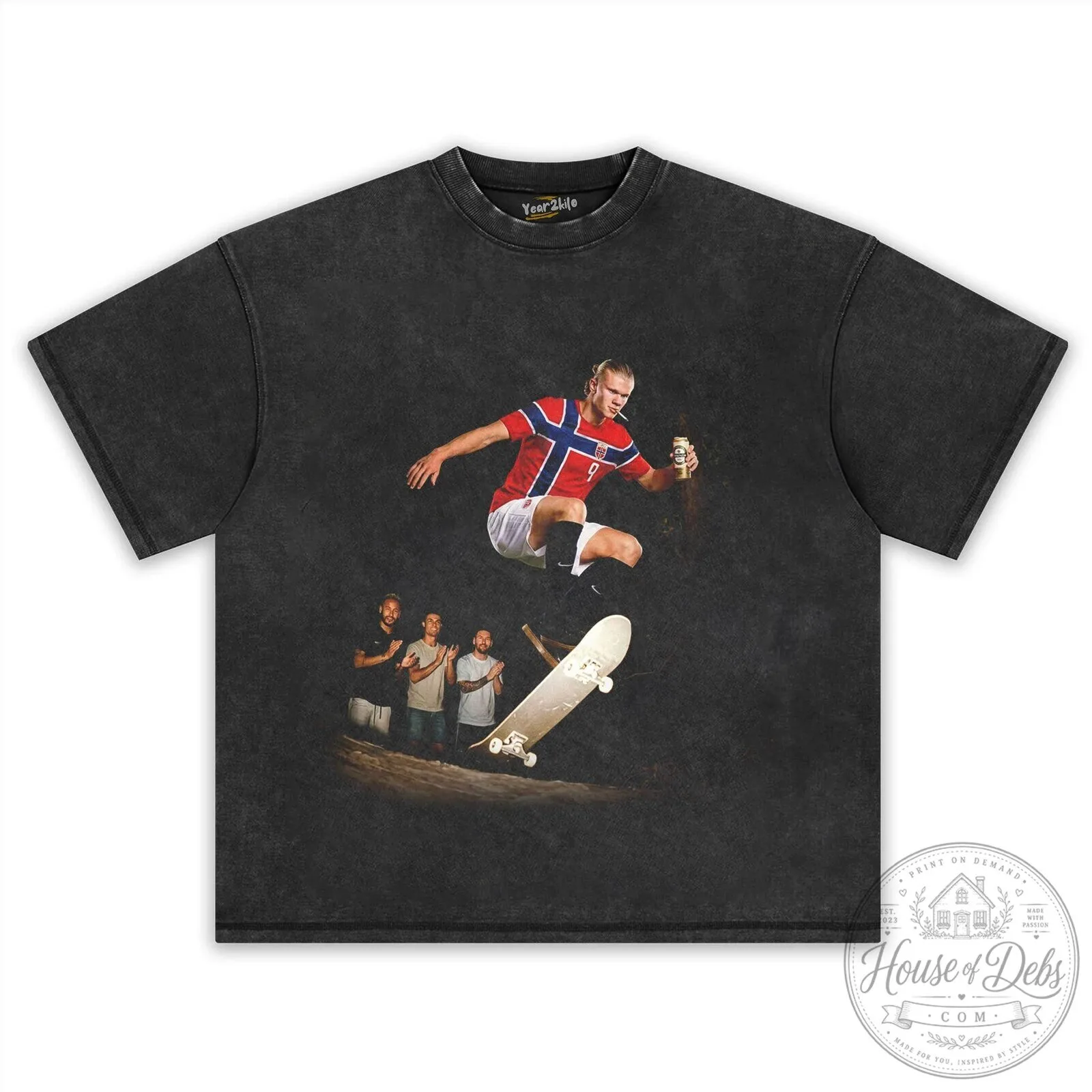 Funny Graphic T-Shirt Featuring Erling Haaland and Norway Football Skateboard Design 12 Funny Graphic T-Shirt Featuring Erling Haaland and Norway Football Skateboard Design