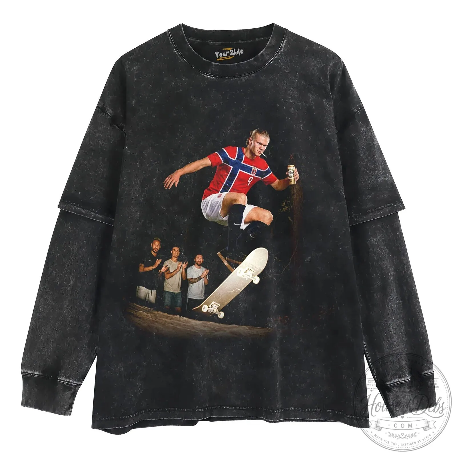 Funny Graphic T-Shirt Featuring Erling Haaland and Norway Football Skateboard Design 14 Funny Graphic T-Shirt Featuring Erling Haaland and Norway Football Skateboard Design