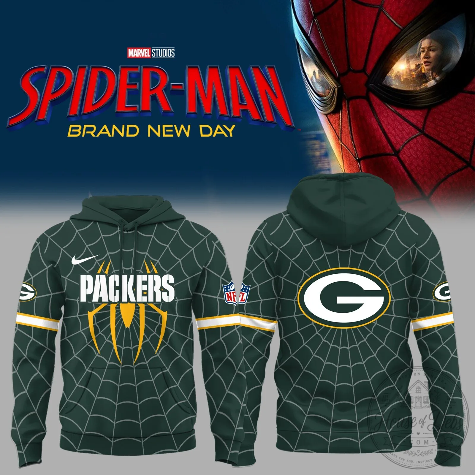 Green Bay Packers Spider-Man Marvel Studios Brand New Day Hoodie 5 Green Bay Packers Spider-Man Marvel Studios Brand New Day Hoodie