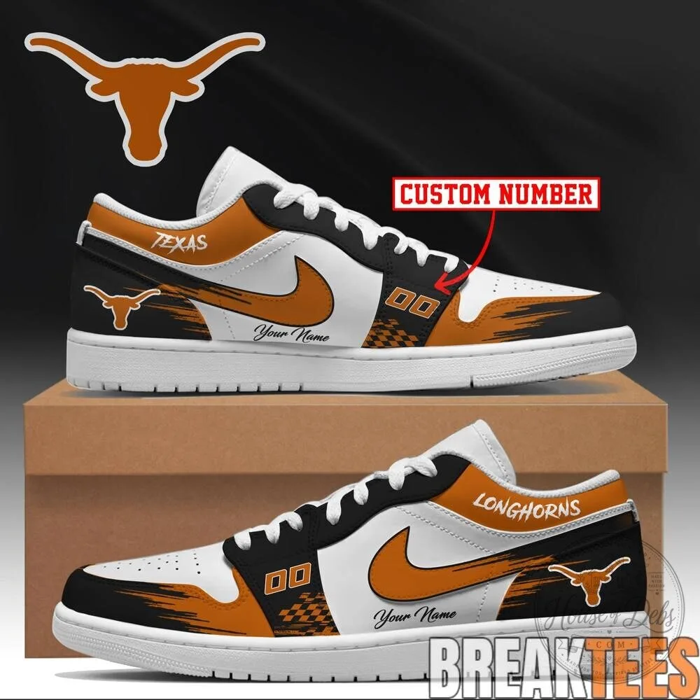 Texas Longhorns Custom Number Personalized Low Top Sneakers