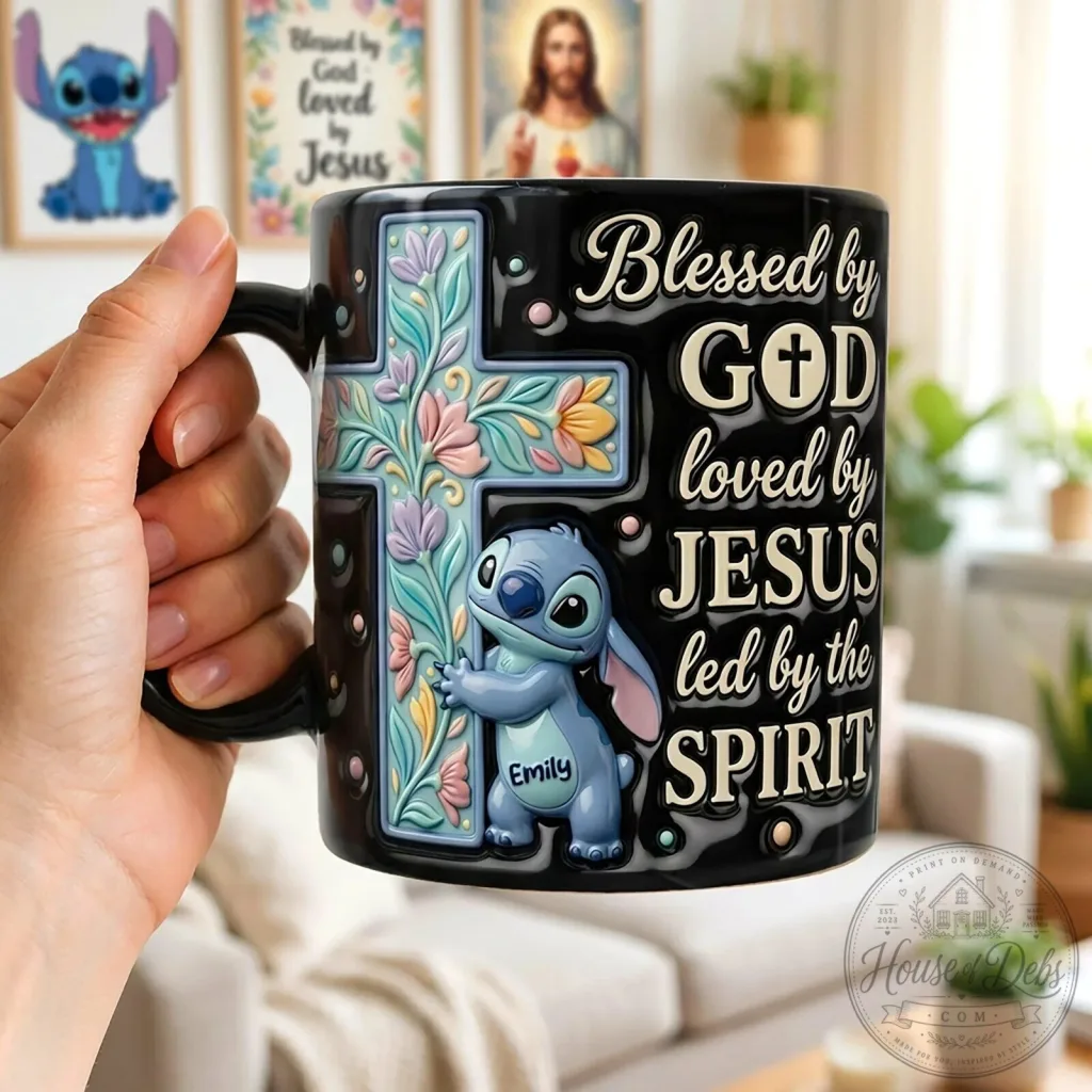 Disney Stitch Blessed by God Loved by Jesus Led by the Spirit Mug Disney Stitch Blessed by God Loved by Jesus Led by the Spirit Mug