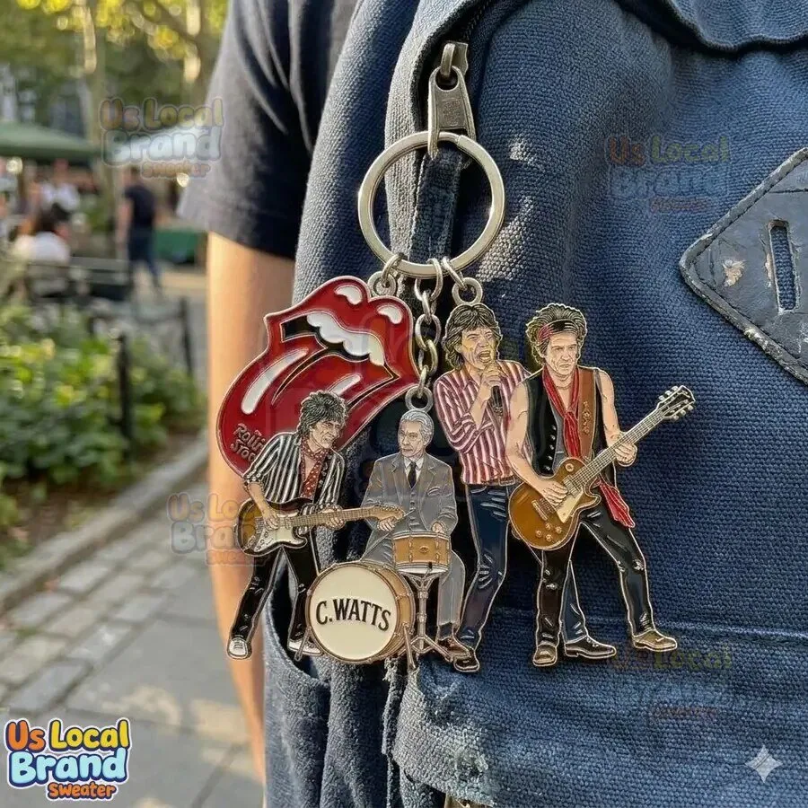 The Rolling Stones Band Members and Tongue Logo Acrylic Keychain