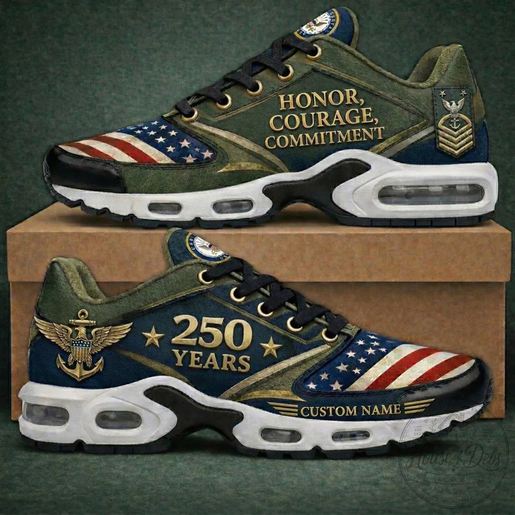 United States Navy 250th Anniversary Honor Courage Commitment Sneakers United States Navy 250th Anniversary Honor Courage Commitment Sneakers