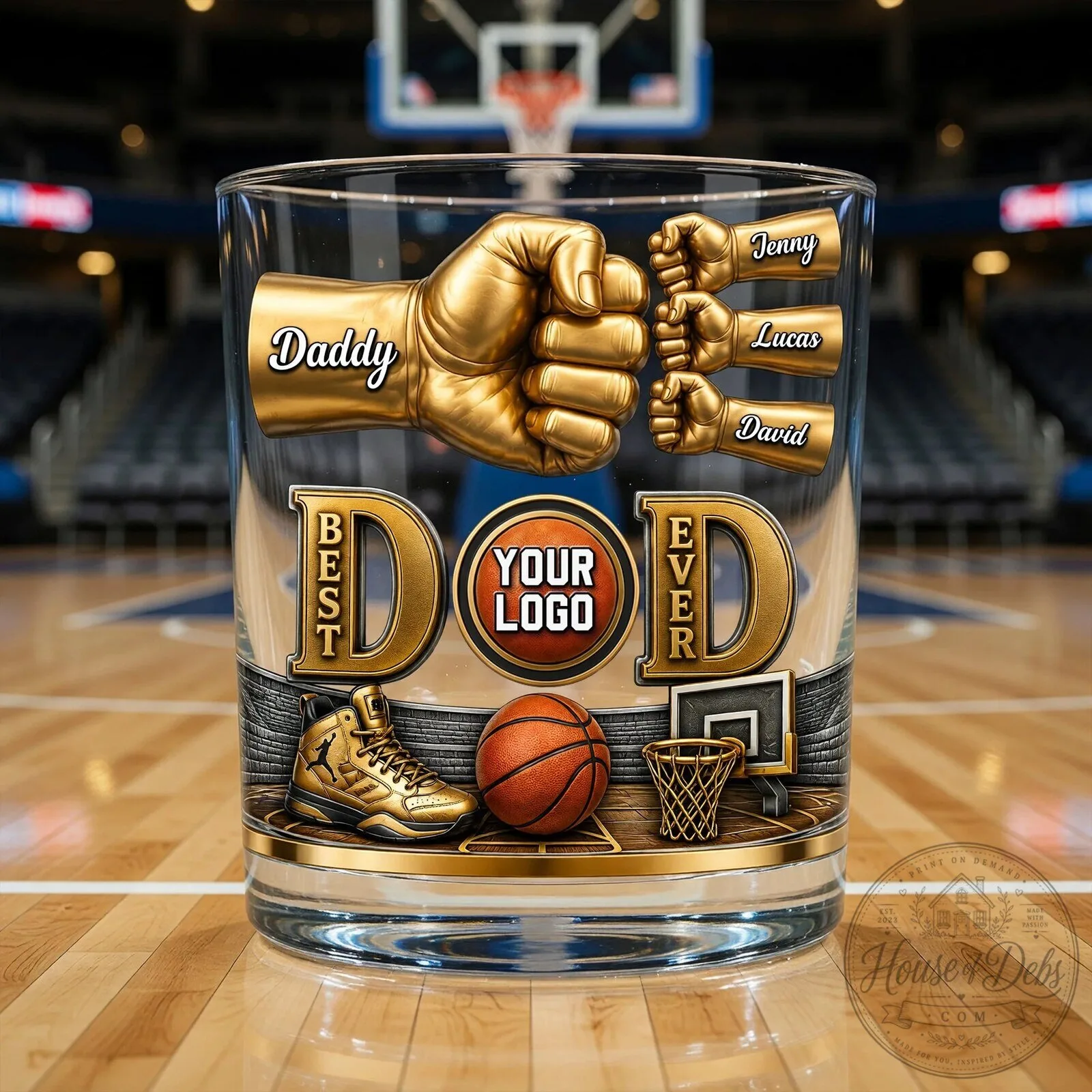 Best Dad Ever Golden Fist Personalized Basketball Father's Day Drinking Glass