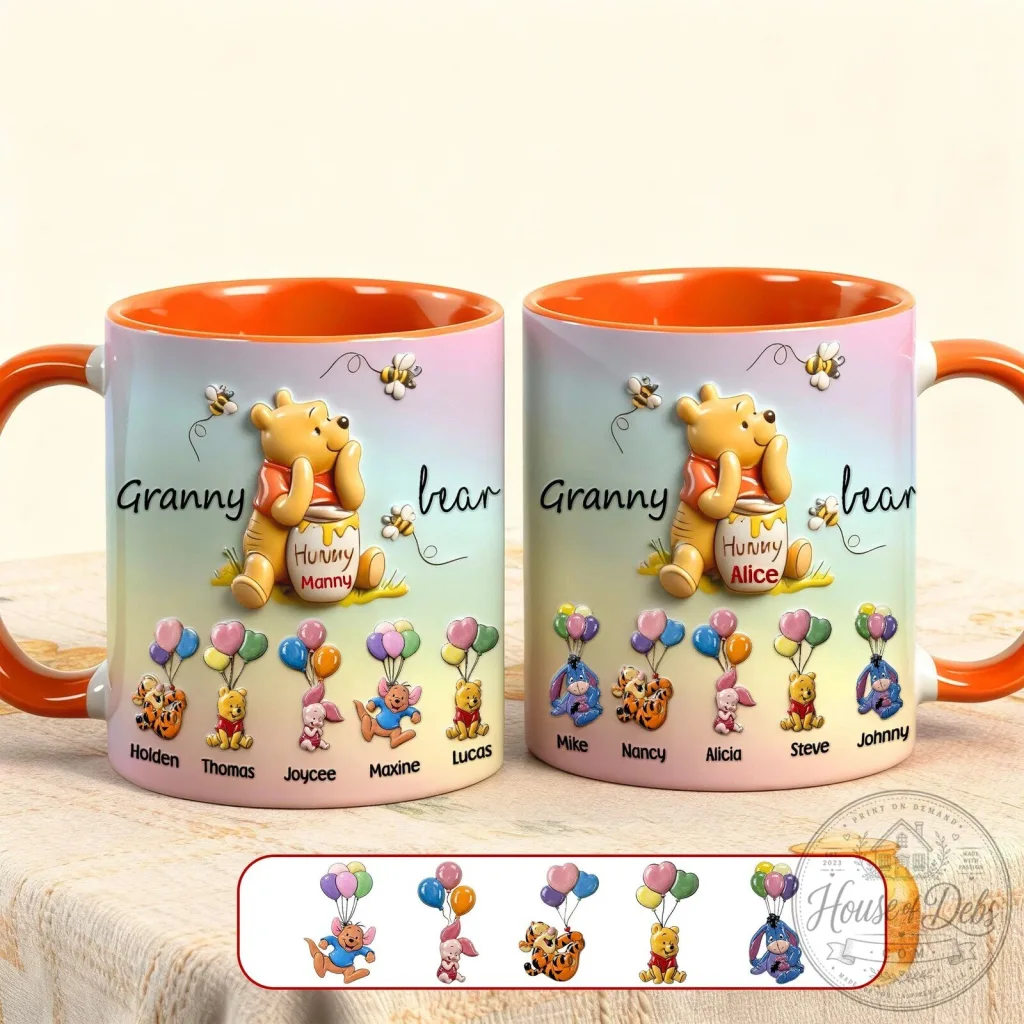 Personalized Winnie the Pooh Bear Granny Mug with Grandchildren's Names Personalized Winnie the Pooh Bear Granny Mug with Grandchildren's Names