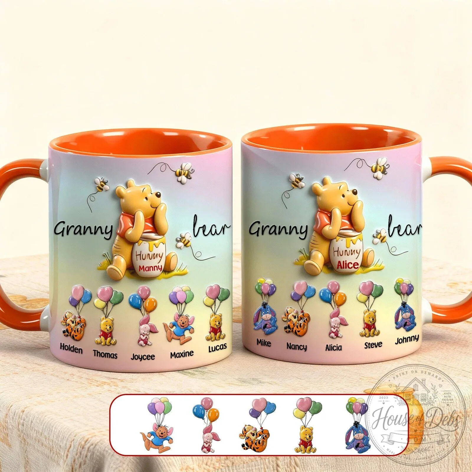 Personalized Winnie the Pooh Bear Granny Mug with Grandchildren's Names