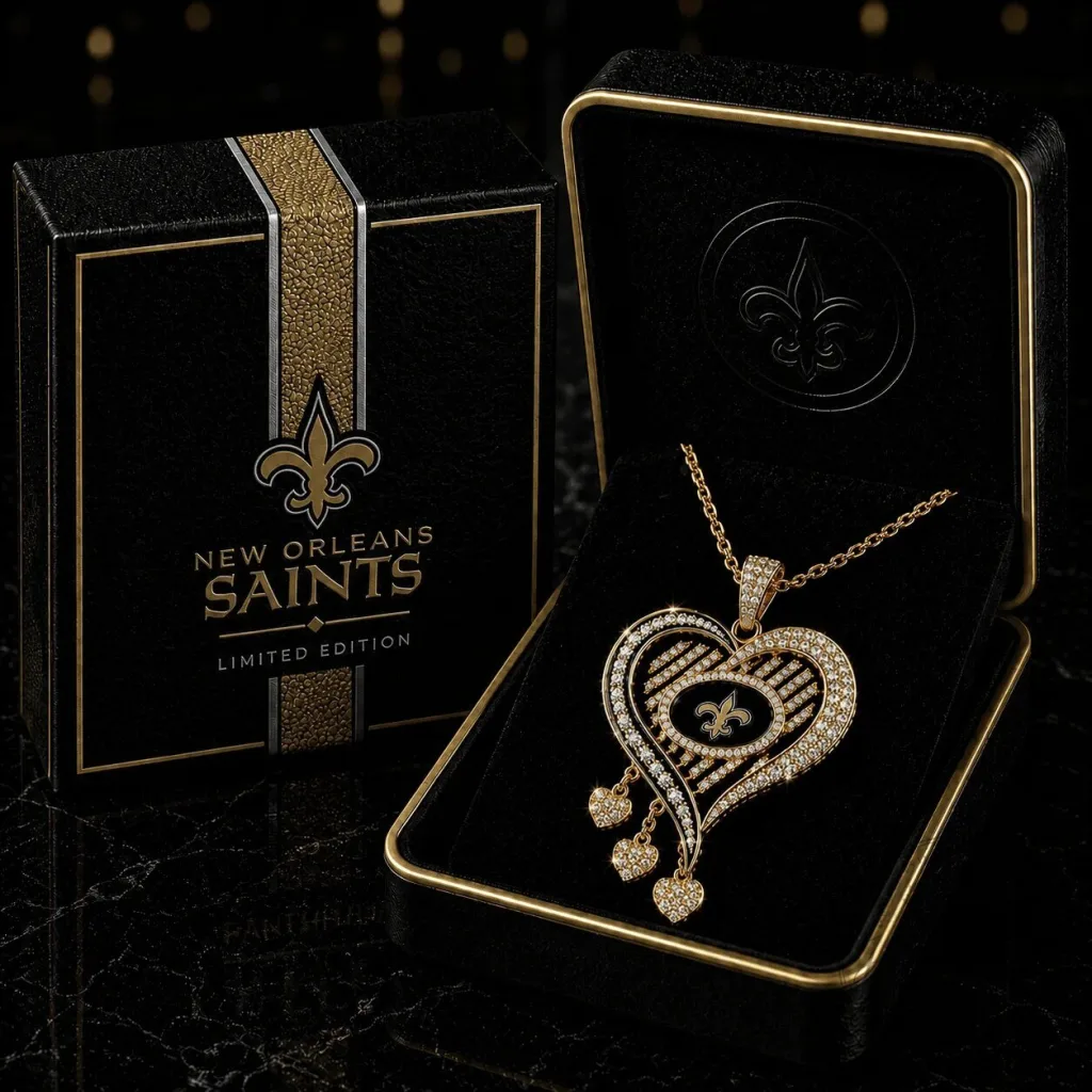 Diamond Pendant Necklace in Heart Shape Featuring New Orleans Saints Diamond Pendant Necklace in Heart Shape Featuring New Orleans Saints