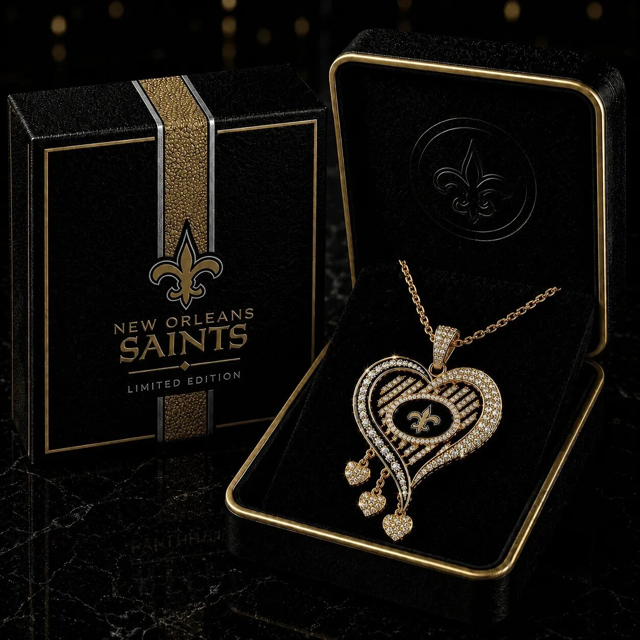 Diamond Pendant Necklace in Heart Shape Featuring New Orleans Saints