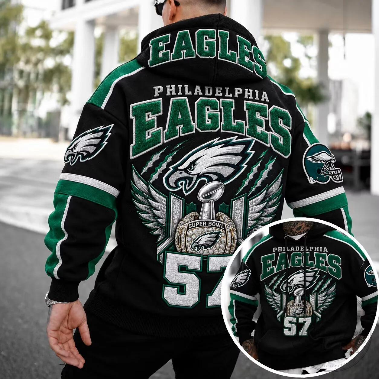 Philadelphia Eagles Super Bowl Champions Black and Green Football Hoodie 5 Philadelphia Eagles Super Bowl Champions Black and Green Football Hoodie