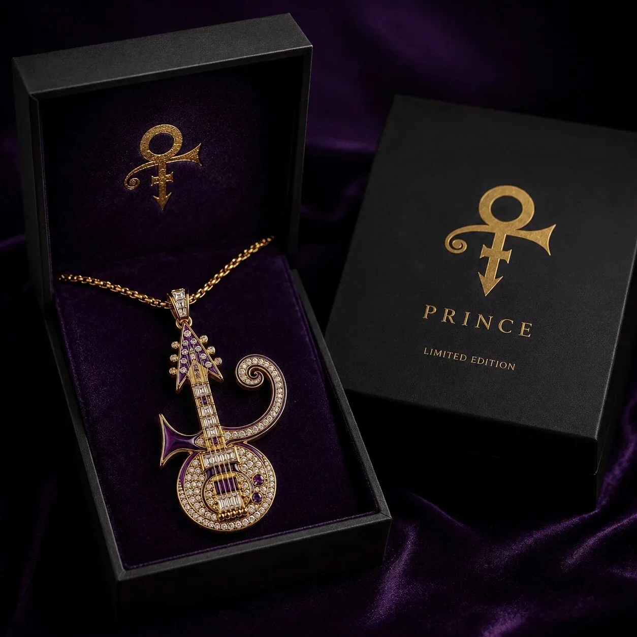 Prince Symbol Guitar Gold Chain Diamond Pendant Necklace