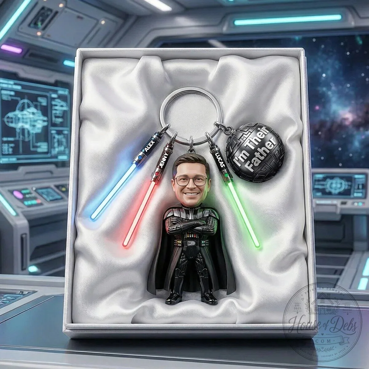 Personalized Darth Vader Bobblehead Keychain with Custom Lightsaber Charms