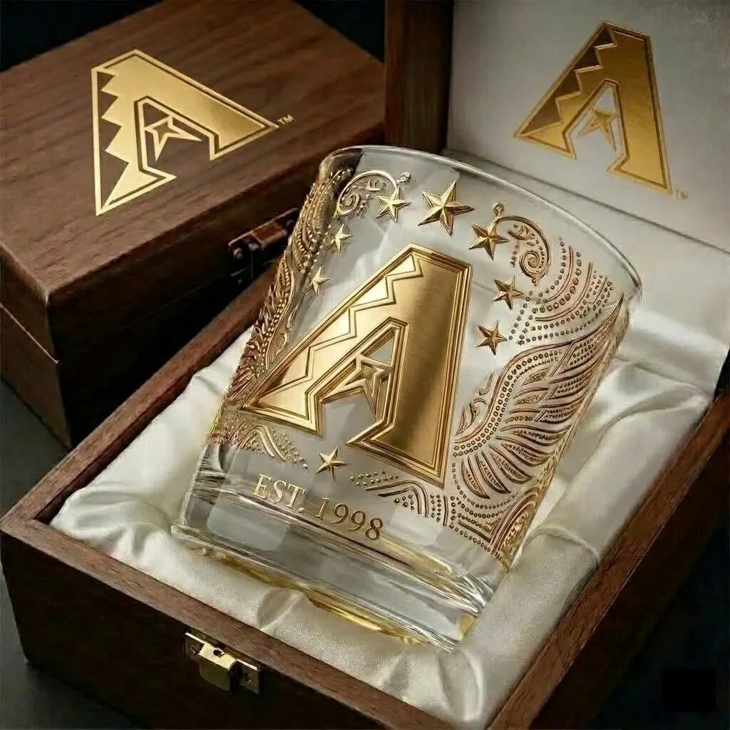 Arizona Diamondbacks Gold Edition Whiskey Glass with Wooden Box