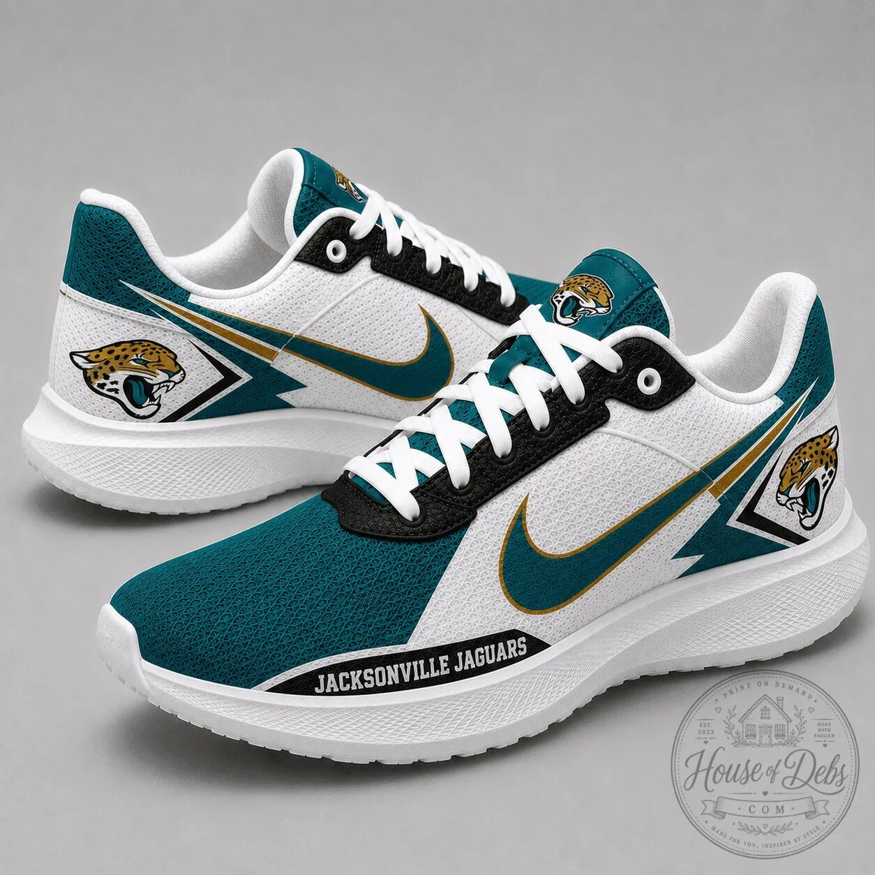 Athletic Running Shoes featuring Jacksonville Jaguars Team Logo