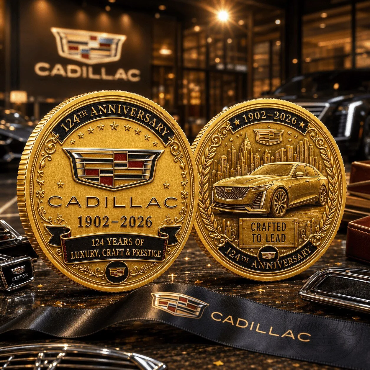 Luxury Collectible Coin: 124th Anniversary Gold Crest of Cadillac Commemorative Edition