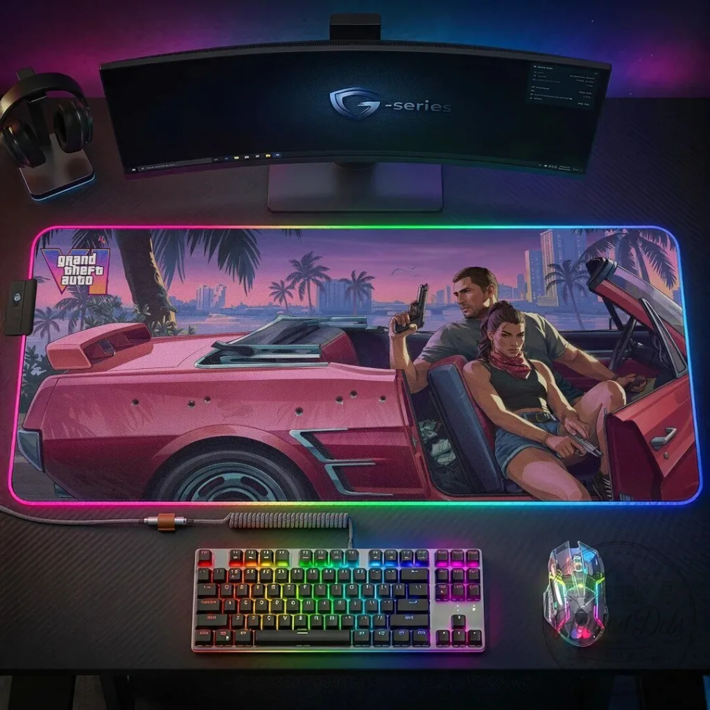 Grand Theft Auto VI Video Game Desk Mat with RGB LED Lighting