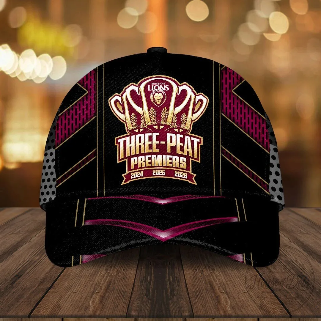 Brisbane Lions Australian Football League Three-Peat Premiers 2024 2025 2026 Cap Hat